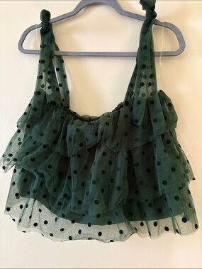 &MERCI Tiered Green Polka Dot Ruffle Camisole